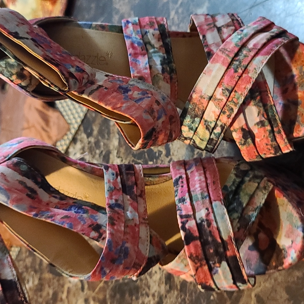 Watercolor Floral Platform Strappy Heels